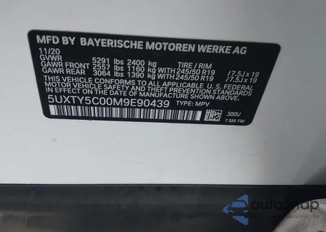 2021 BMW X3 xDrive30I z USA, uszkodzony, nr VIN 5UXTY5C00M9E90439